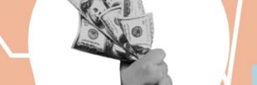 Illustration of man with money in circle above static graph of world economic growth
